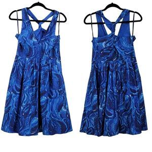 Michael Michael Kors Dress Starry Night Print Twist Racerback Fit & Flare Blue 8